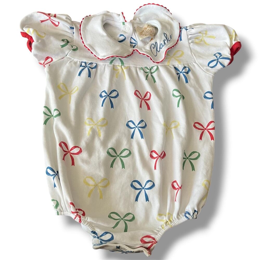 The Beaufort Bonnet Company Bow Print Bubble Romper (Size 0-6M)  "Clarke"